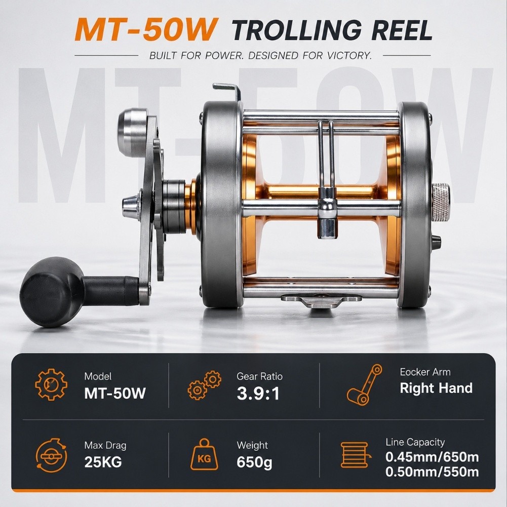 MT 50W 트롤링 릴, 오른손잡이용, 3.9:1 기어 - Trolling Reel 리뷰 및 가격